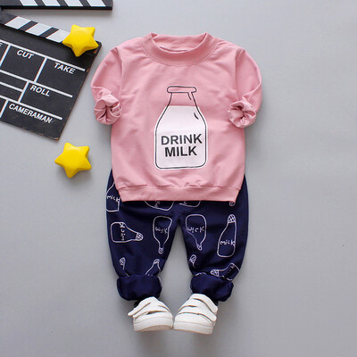 

Toddler Kid Baby Bottle Print Long Sleeves TopPants Girls Clothes Outfit Sets