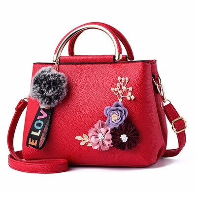 

Fashion Flower Faux Pearl Plush Ball Handbag Ladies Shoulder Clutch Bag Tote