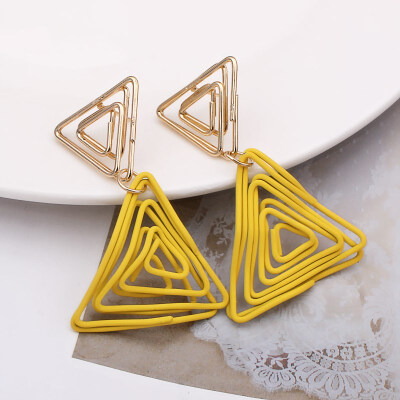 

Korean Jewelry Double Triangle Drop Earrings Red Wire Spiral Earrings Metal Maze Exaggerated Wedding Party Jewelry Accessories