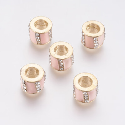 

Alloy European Beads Large Hole Beads with Enamel&Rhinestone Column Golden Pink 10x75mm Hole 5mm