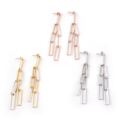 

304 Stainless Steel Dangle Stud Earrings Textured Rectangle Mixed Color 84mm Pendant 182252x63x1mm Pin 07mm