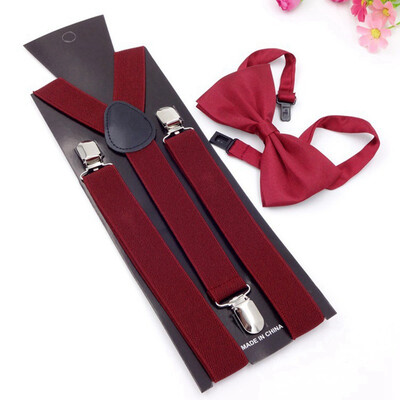 

Solid Color Clip-On Elastic Y-Shape Suspender And Bow Tie Set For Adults Men Women