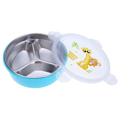 

3 Grid Round Stainless Steel Insulation Kids Lunch Box Food ContainerS