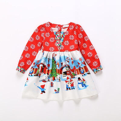 

Toddler Baby Infant Girls Santa Snowman Christmas Cartoon Long Dresses