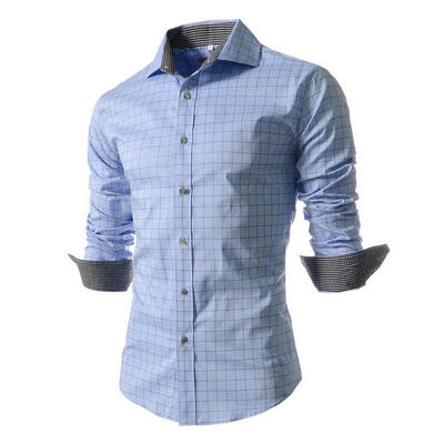 

Fashion Check Pattern Long Sleeve Mens Shirt Casual Turn-Down Collar Slim Fit Shirt For Men