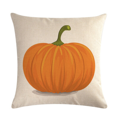 

18" Pumpkin Print Cotton Linen Cushion Cover Pillow Case Halloween Home Decor