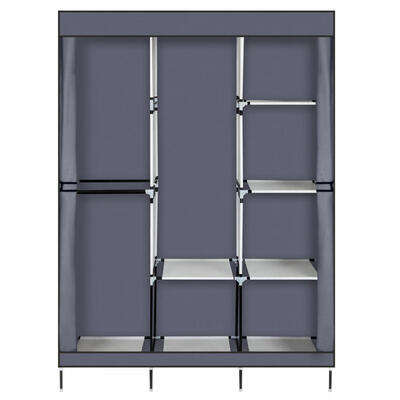 

71" portable closet wardrobe hanger storage cabinet with shelves gray
