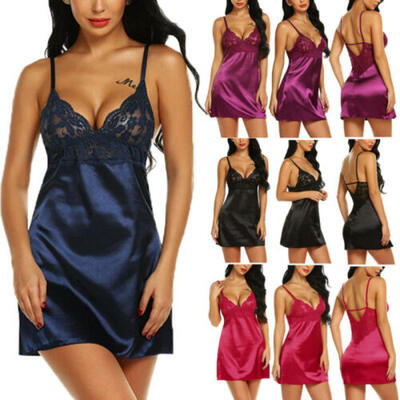

Silk Lace Nightwear Women Long Nightgown Nightie Sleepwear Dresses Clothes Hot