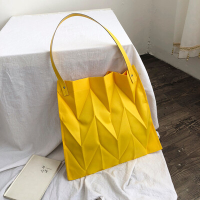 

Tailored Women Candy Color Pleats Causal Tote Bag Canvas Large Capacity Shoulder Bags