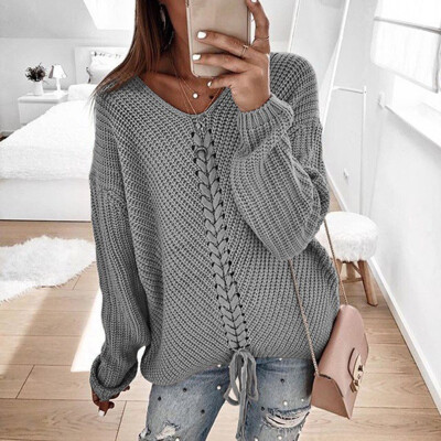 

Tailored Womens Lady V-neck Sweater Casual Solid Loose Long Sleeve Tops Slim Fit Pullover