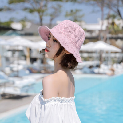 

Korean version of summer Joker fisherman hat tie bow straw hat womens summer small fresh knit beach holiday visor