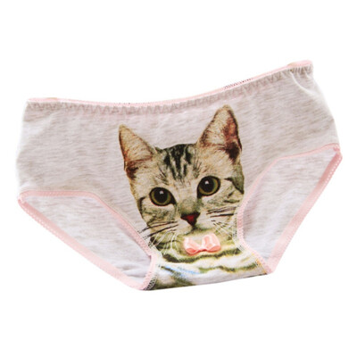 

New Fashion Lady Cotton 3D Cat Print Bow Briefs F4
