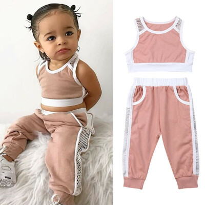 

Toddler Baby Girls Clothes Sports Vest Tank TopsPants Outfit Set Pink Tracksuit