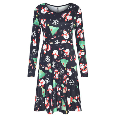 

Tailored Womens Stylish O Collar Splice Print Long Sleeve Dress Long Dress