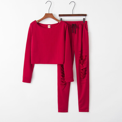 

Tailored Women Solid Color Hooded Sweatshirt&pant Tracksuit Sport Suit