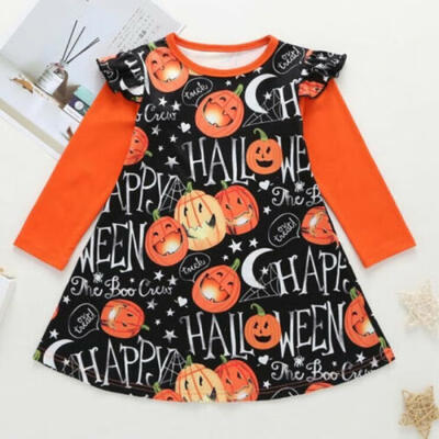 

US Halloween Toddler Baby Girl Dress Long Sleeve Pumpkin Party Dresses Clothes