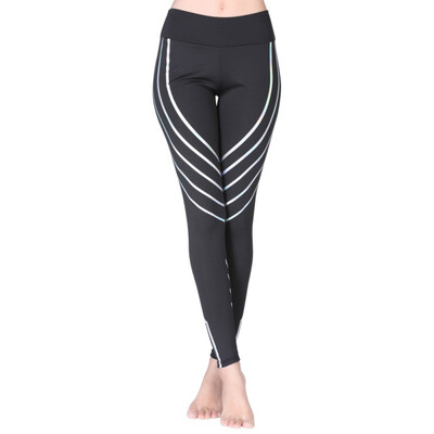 

Quick Drying Fitness Leggings Women Super Elasticity High Waist Luminous Stripe Trousers Outdoor Professional Workout Pants T7