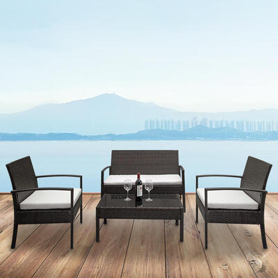 

Ktaxon 4PCS Patio Rattan Wicker Chair Sofa Table Set Outdoor Garden Furniture Cushioned