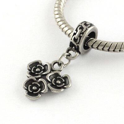 

Vintage Flower 316 Stainless Steel European Dangle Beads Large Hole Pendants Antique Silver 28mm Hole 5mm