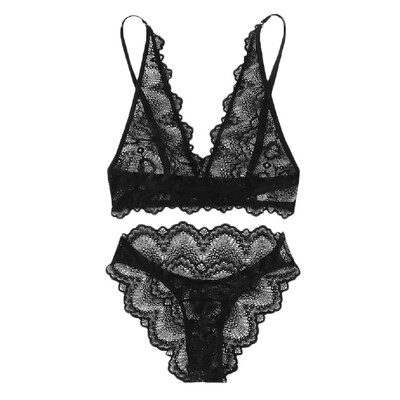 

Toponeto New Women Sissly Plus Size Lace Sexy Deep V Lingerie Bra Set Babydoll Underwear