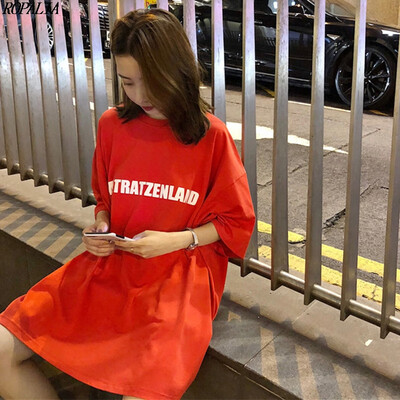 

Womens Round Neck Letter Print Half Sleeve T-Shirt Harajuku Style Pullover Loose Casual T-Shirts Tops
