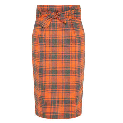 

Europe&the United States Skirts Womens Plaid Pattern Slim High Waist Belt Knee-length Skirts Women Vintage Wild A-line Skirt