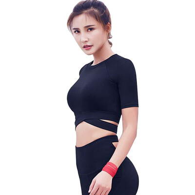 

Summer Tops Women Fashion O Neck Bandage Cross T Shirts Korean Female Slim Casual Crop Tops Women Solid T Shirt