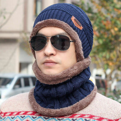

Men Women Winter Warm Crochet Knit Baggy Beanie Wool Skull Hat Ski Cap Scarf Set