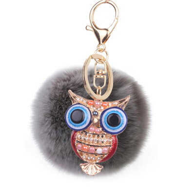 

8cm Rex Rabbit Fur Ball Owl Keychain Cute Animal Lady Bag Mobile Phone Pendant