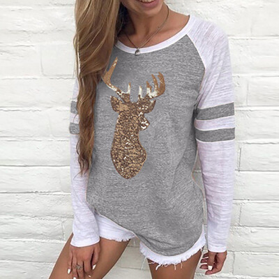 

Nomeni Festival Christmas Womens Reindeer Blouses T-shirt Xmas Long Sleeve Tops BKL