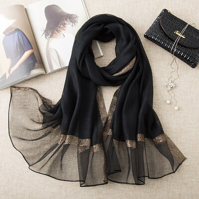 

New gold silk striped solid color silk silk scarf female stitching wild silk shawl high-end gift scarf wholesale