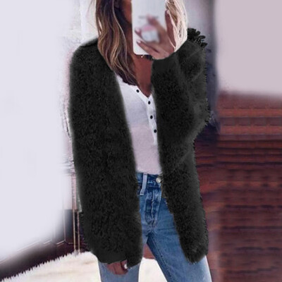 

Women Fluffy Coat Autumn Winter Loose Long Sleeve Solid Thick Warm Cardigan Tops