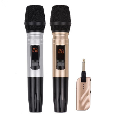 

UX2 UHF Dual-Frequency Wireless Microphones Set with 1 Receiver 2 Handheld Microphone for DJ Party Karaoke Business Meeting Live P