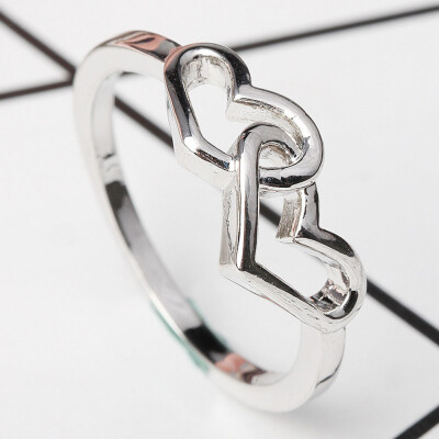 

Top Quality Simple Style Heart To Heart Ring Silver Color Finger Ring For Women Girls Charming Jewelry