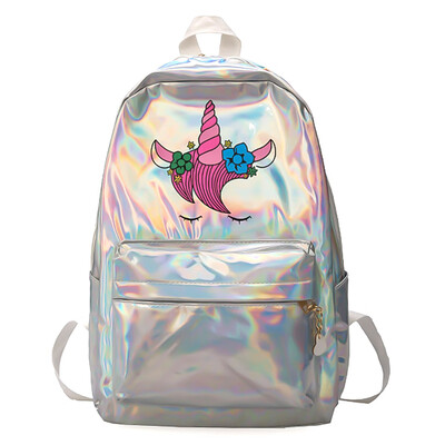 

New Cartoon Flower Unicorn Backpack Women Girl Laser Backpack Shoulder Bag Teenager Schoolbag Large Travel Backpack Rucksack