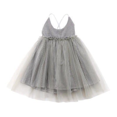 

Cute Newborn Kids Girls Toddler Baby Sleeveless Striped Princess Skirt Pageant Wedding Party Tutu Dress