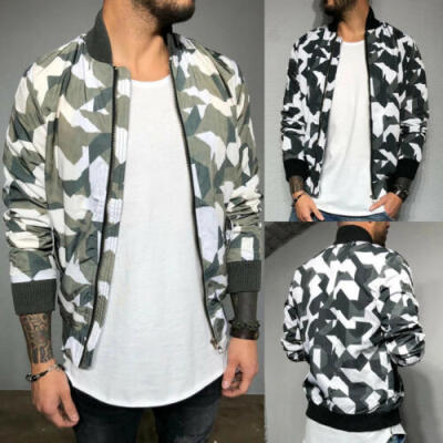 

Mens Casual Camouflage Outwear Bomber Jacket Baseball Tops Sport Slim Camo Coat