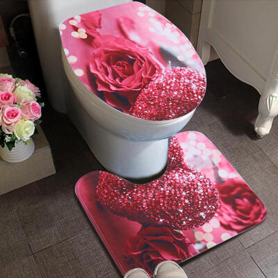 

Greensen 3pcs Heart Prints Pattern Bathroom Non-Slip Mats Shower Mats Set Toilet Mat U-shape Mat Kit
