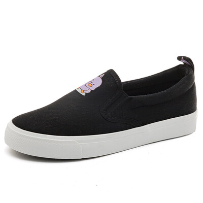 

New Joker canvas shoes in autumn 2019 Korean version of flat-bottomed loafers female black student shoes&womens shoes
