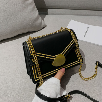 

Bag female new fashion embroidery thread lock single shoulder Messenger bag wild chain small square bag tide