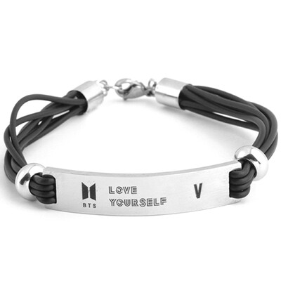 

Kpop BTS DIY Stainless Steel Leather Rope Lettering Silicone Sport Couple Bracelet Fans Hot Gift