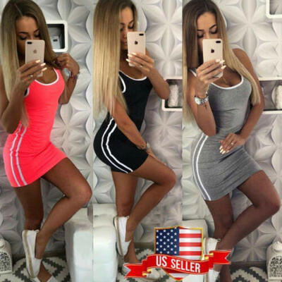 

US Womens Plain Pencil Mini Dress Summer Beach Long Tank Tops T Shirts Size S-XL