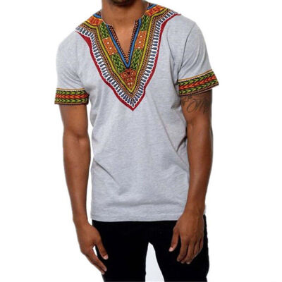 

African Tribal Shirt Men Short Sleeve Dashiki Print Succinct Hippie Top Blouse