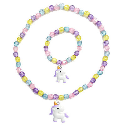 

Children Unicorn Beads Pendant Necklaces Bracelet Adjust Girls Chain Jewelry