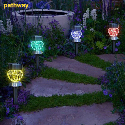 

〖Follure〗4Pcs LED Solar Garden Lights Diamond Solar Garden Stake Lights Auto Sensor Funct