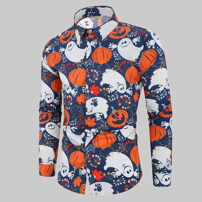 

Toponeto Mens Autumn Fashion Casual Halloween Printed Long-sleeved Top Blouse Shirt