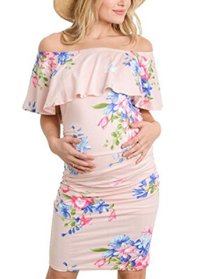 

Summer Sexy Off-the-Shoulder Slim Elastic Floral Printed Maternity Dress
