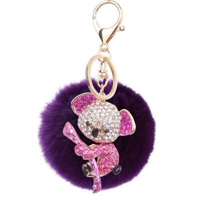 

8cm rex rabbit fur ball alloy diamond koala keychain cartoon couple bag car pendant