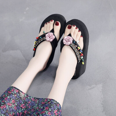 

Rose Women Bohemia Wedge Slippers Home Bathroom Beach Flip Flops Shoes Slippers Shoes