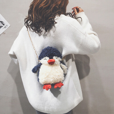 

Chain small bag female 2019 new fashion foreign gas penguin plush bag cartoon cute hair single shoulder Messenger bag